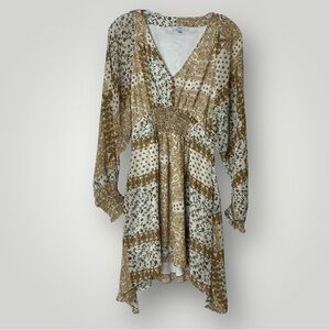 Fate Brown V-Neck Empire Waist Lined Under Shear Handkerchief Womens Small Dress